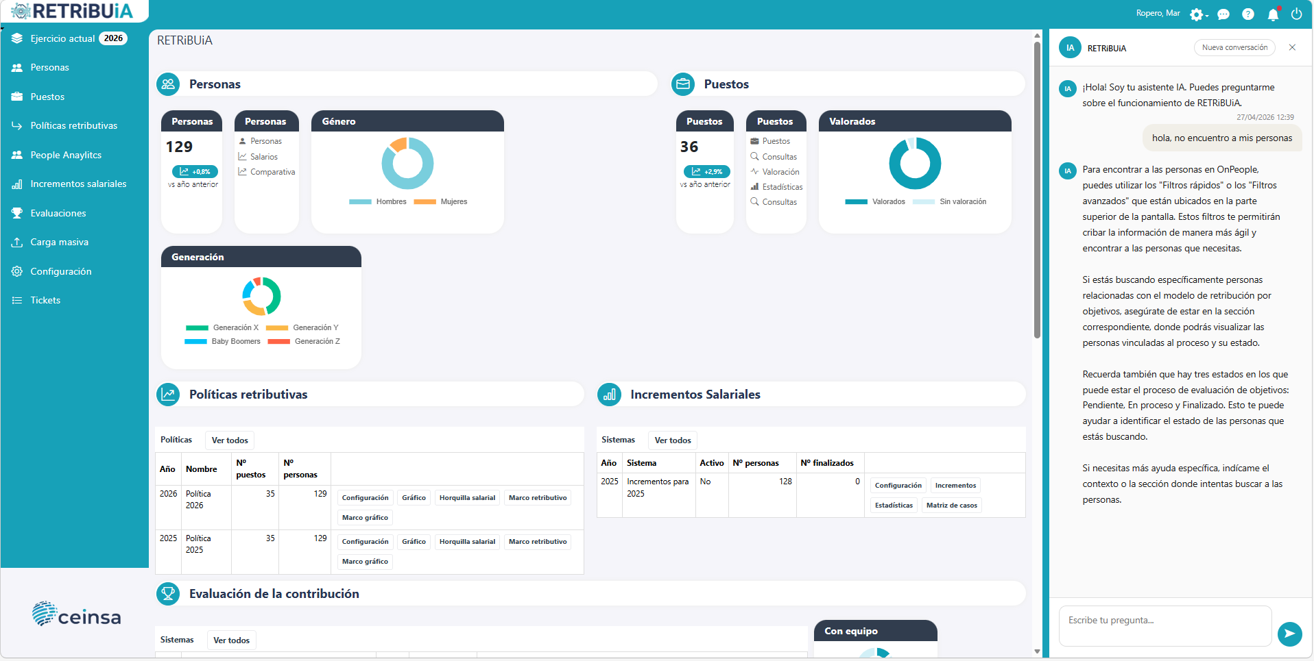 Dashboard visión global con asistente IA en RETRiBUiA