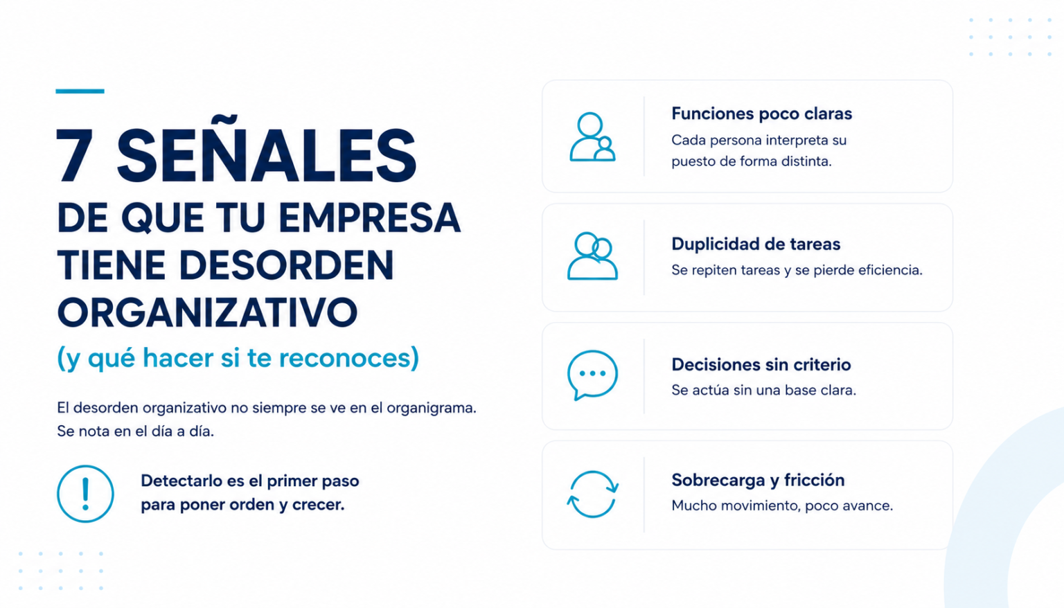 7 señales de desorden organizativo en una empresa: funciones poco claras, duplicidad de tareas, decisiones sin criterio y sobrecarga