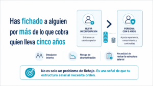 Nueva incorporación que cobra más que un empleado con cinco años en la empresa: señal de desajuste y falta de equidad salarial interna.