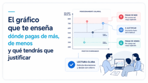 Gráfico salarial que muestra dónde una empresa paga de más, de menos y qué desviaciones salariales tendrá que justificar.